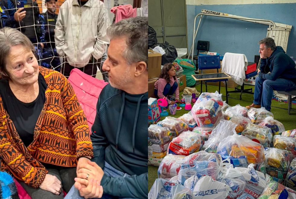 Luciano Huck visita abrigo no RS e fala com vítimas das enchentes Luciano Huck